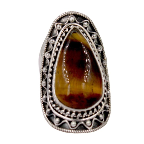 Silver Gift Ring, Tiger Eye Solid 925 Sterling Silver Ring