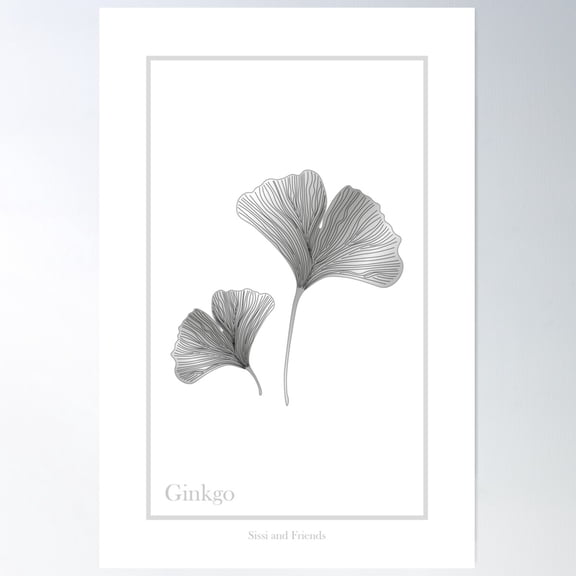 Silver Ginkgo Poster Wall Art, Modern Wall Decor For Living Room Bedroom, 16x24 UNFRAMED