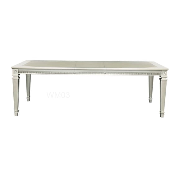 Modern Dining Table with Extension Leaf, Silver Finish and Acrylic Framing for 8 Seater Dining Room