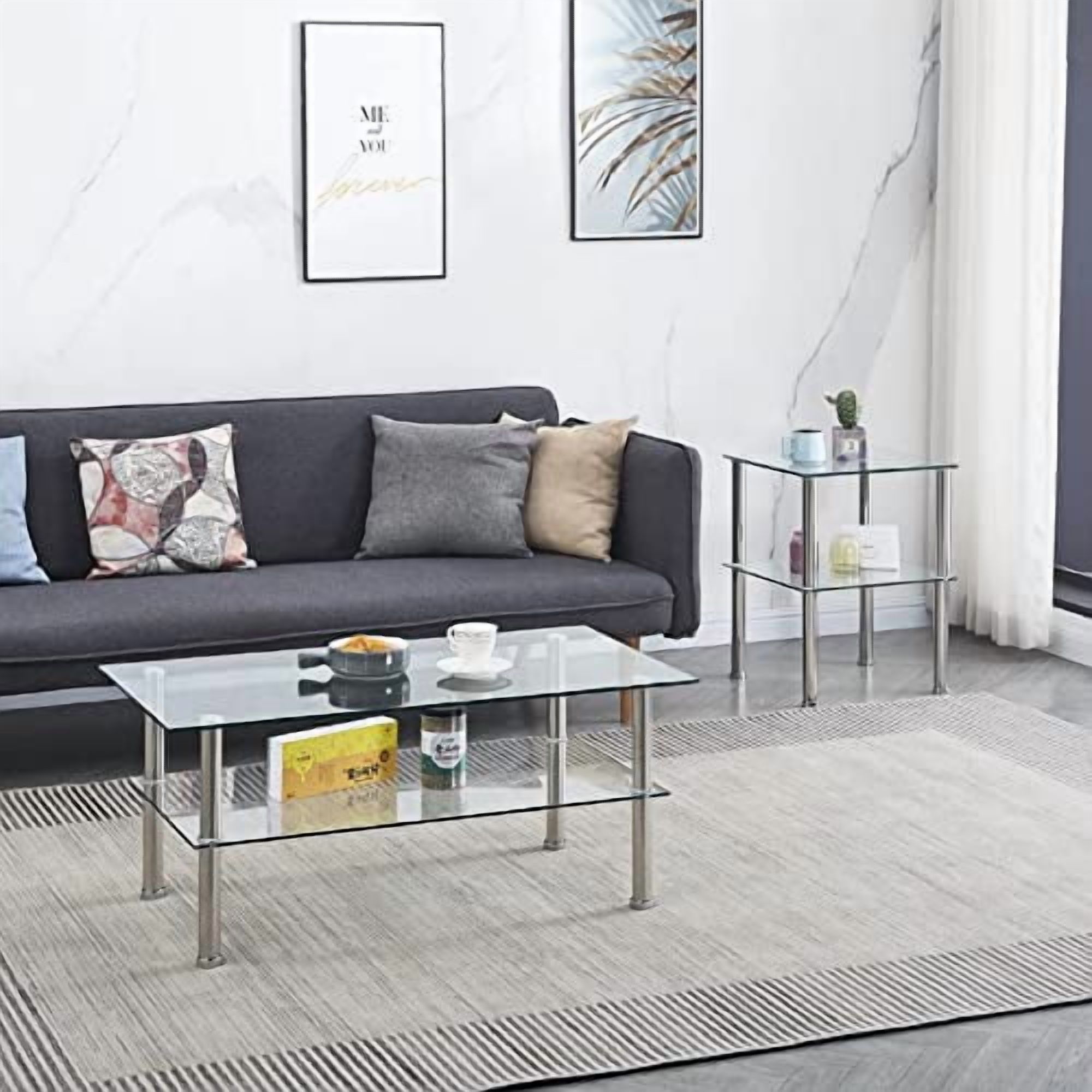 Silver Glass Coffee Table for Living Room, Mordern Sofa Center Tables ...