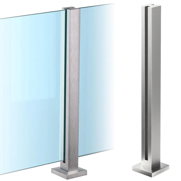 Silver Glass Railing, 304 Stainless Steel Glass Balustrade Post for Steps, Balconies, Staircases, Decks, Patio Stairs, Pool Fence, No armrests (29.5 inch-Mid Post)