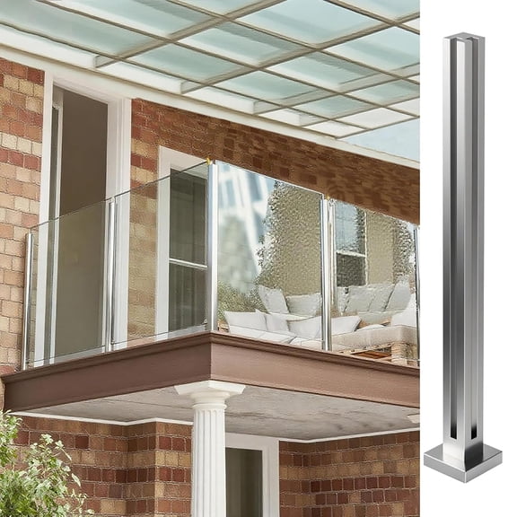Silver Glass Railing, 304 Stainless Steel Glass Balustrade Post for Steps, Balconies, Staircases, Decks, Patio Stairs, Pool Fence, No armrests (41.3 inch-Corner Post)