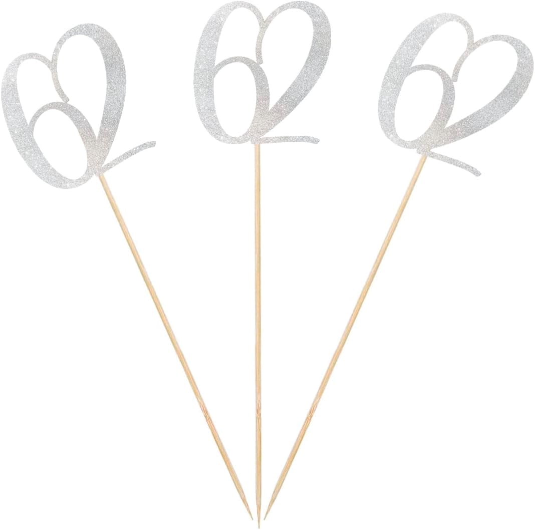 Silver Glitter 62nd Birthday Centerpiece Sticks, 12-Pack Number 62 ...