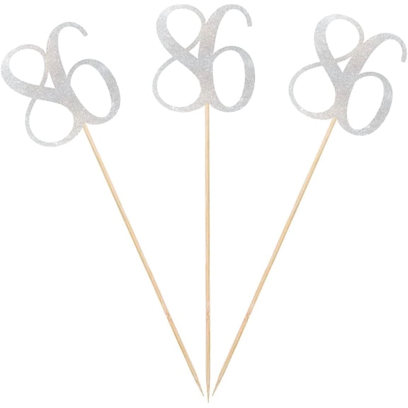 Silver Glitter 86th Birthday Centerpiece Sticks, 12-Pack Number 86 Table Topper Anniversary Party Decorations