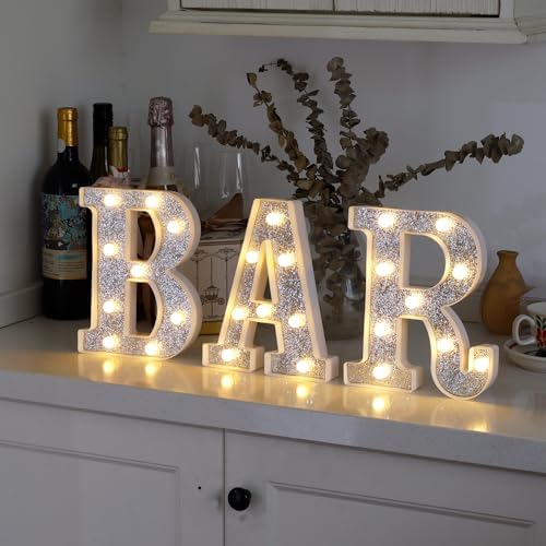 Silver Glitter BAR Sign - Battery Powered Bar Letters, LED Light Up ...