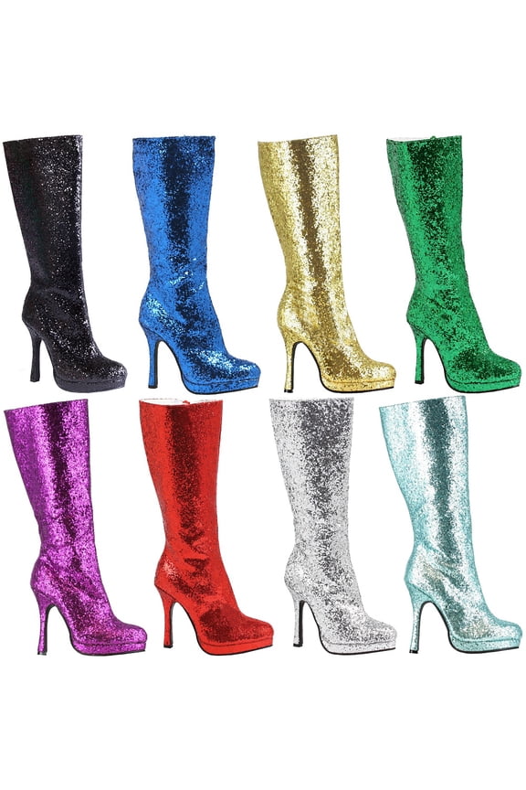 Glitter Knee High Boots Adult Shoes Silver - Size 11
