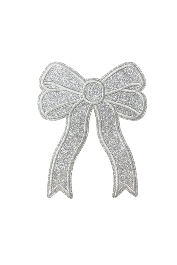 Silver Glitter Bow Embroidered Iron On Patch Sequin Applique For Sweatshirt Diy Decorative Fabric Patches Silver