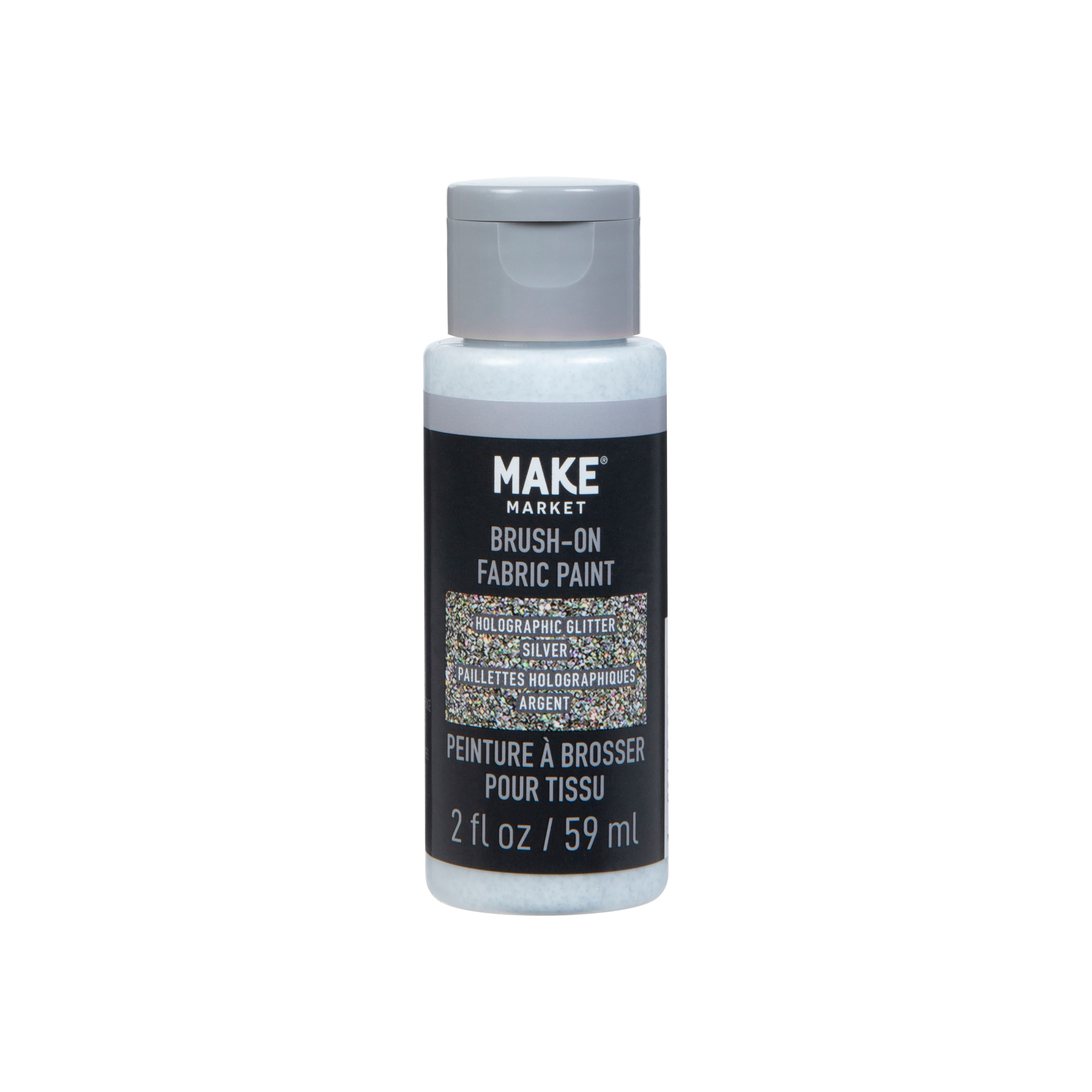 Make Market Silver Glitter Brush-On Fabric Paint - 2oz Bottles in Assorted Colors for Use with Brush, Sponge or Stamp, Nontoxic & Washable, 12 Pack