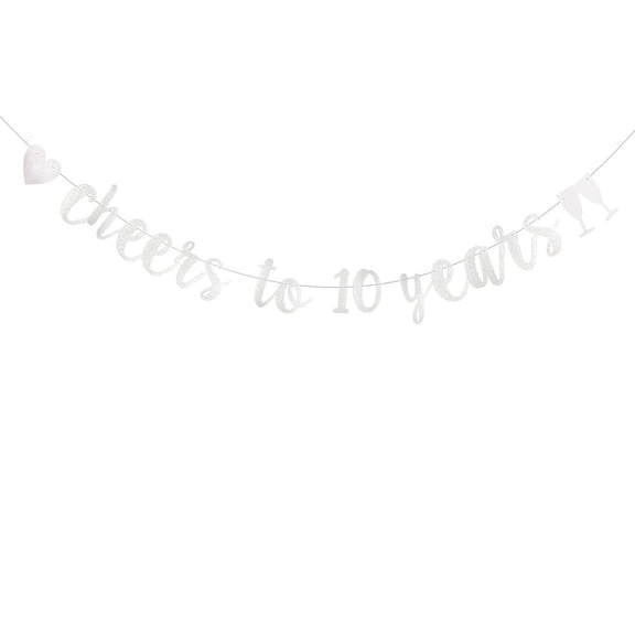 Silver Glitter Cheer 10 Years Banner, Pre-Strung, 10 Years Old 10TH Birthday Party / 10TH Wedding Anniversary Party Decorations Bunting Sign Backgrounds,Cheers to 10 Years