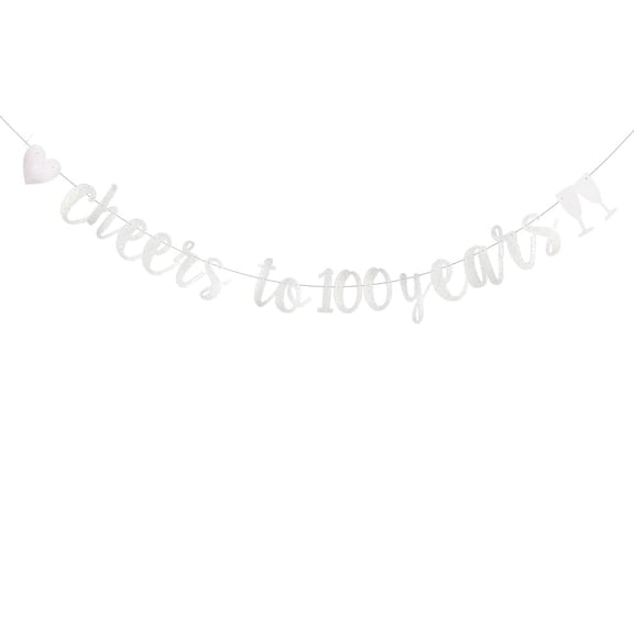 Silver Glitter Cheer 100 Years Banner, Pre-Strung, 100TH Birthday Party/100TH Wedding Anniversary Party Decorations, Cheers to 100 Years
