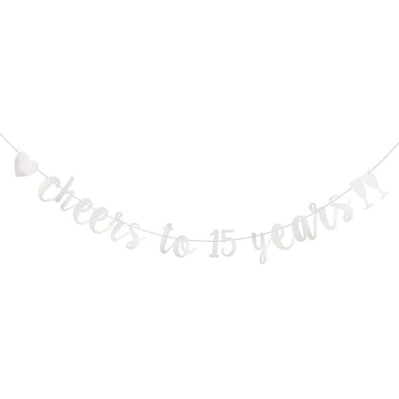 Silver Glitter Cheer 15 Years Banner, Pre-Strung, 15 Years Old 15TH Birthday Party / 15TH Wedding Anniversary Party Decorations Bunting Sign Backgrounds,Cheers to 15 Years