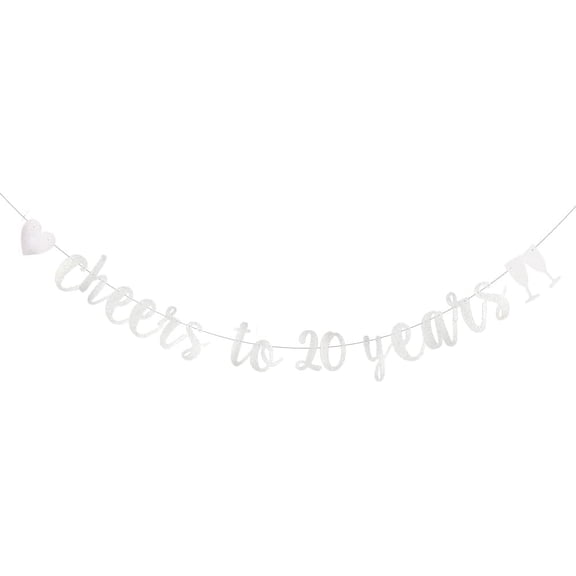 Silver Glitter Cheer 20 Years Banner20 Years Old 20TH Birthday Party / 20TH Wedding Anniversary Party Decorations Bunting Sign Backgrounds,Cheers to 20 Years