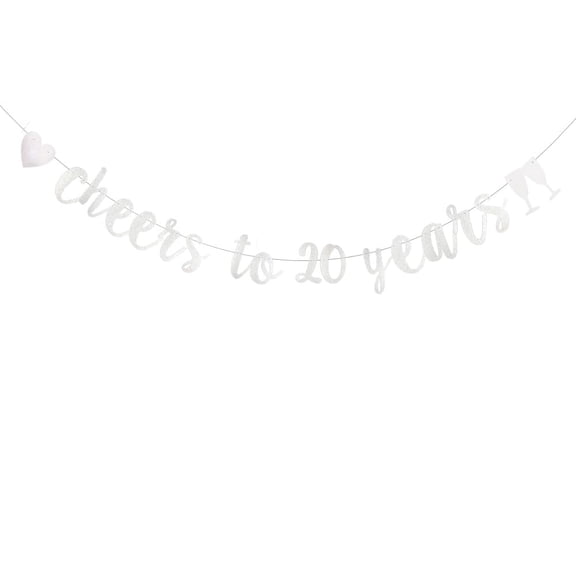 Silver Glitter Cheer 20 Years Banner, Pre-Strung, 20 Years Old 20TH Birthday / Anniversary Party Decorations, 3.7 x 5.7 Inches (Letter 'H'), 118 Inch Rope