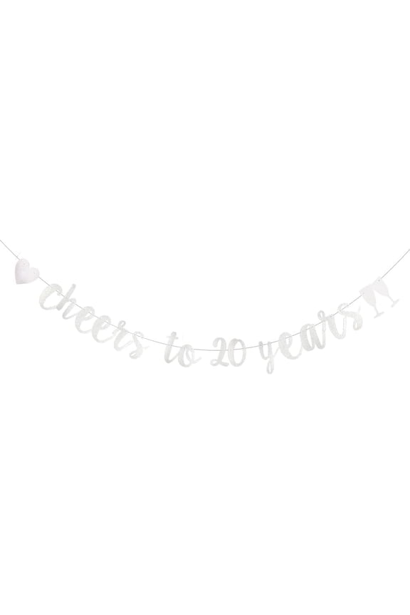 Silver Glitter Cheer 20 Years Banner, Pre-Strung, 20 Years Old 20TH Birthday Party / 20TH Wedding Anniversary Party Decorations Bunting Sign Backgrounds,Cheers to 20 Years