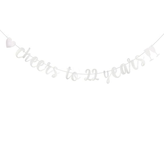 Silver Glitter Cheer 22 Years Banner, Pre-Strung, 22ND Birthday Party/22ND Wedding Anniversary Party Decorations,Cheers to 22 Years