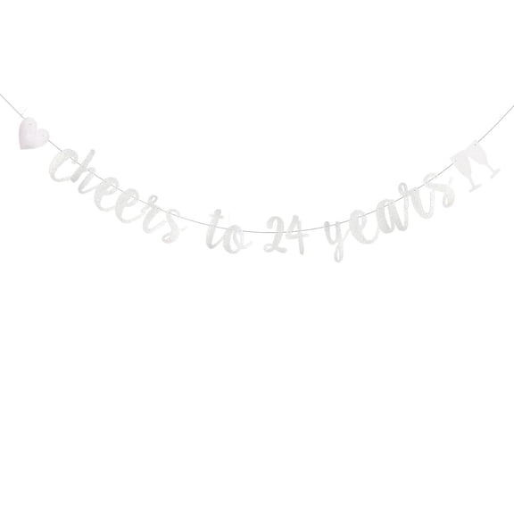 Silver Glitter Cheer 24 Years Banner, Pre-Strung, 24TH Birthday Party/24TH Wedding Anniversary Party Decorations, Cheers to 24 Years