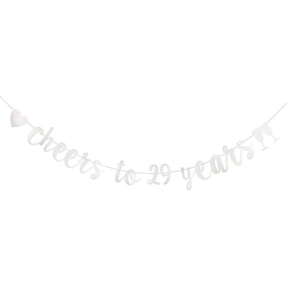 Silver Glitter Cheer 29 Years Banner, Pre-Strung, 29TH Birthday Party/29TH Wedding Anniversary Party Decorations, Cheers to 29 Years