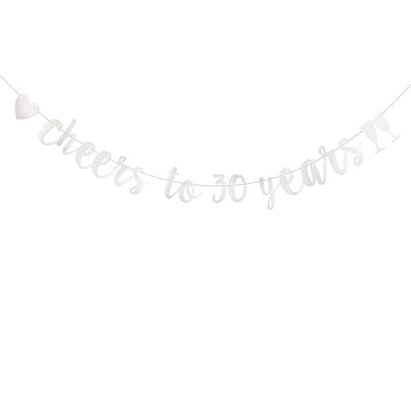 Silver Glitter Cheer 30 Years Banner, Pre-Strung, 30 Years Old 30TH Birthday Party / 30TH Wedding Anniversary Party Decorations Bunting Sign Backgrounds,Cheers to 30 Years