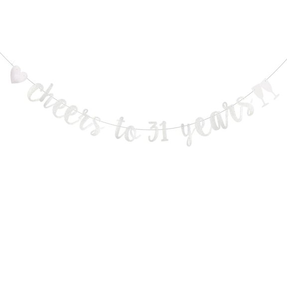 Silver Glitter Cheer 31 Years Banner, Pre-Strung, 31ST Birthday Party / 31ST Wedding Anniversary Party Decorations,Cheers to 31 Years