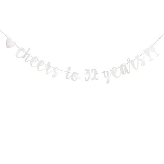 Silver Glitter Cheer 32 Years Banner, Pre-Strung, 32ND Birthday Party/32ND Wedding Anniversary Party Decorations,Cheers to 32 Years