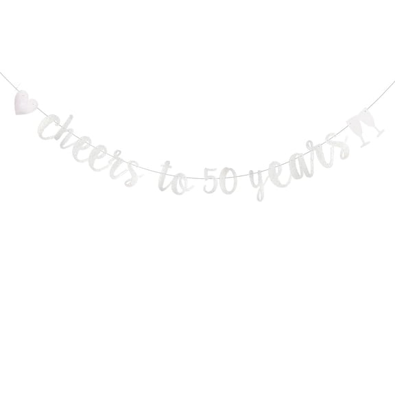 Silver Glitter Cheer 50 Years Banner, Pre-Strung, 50 Years Old 50TH Birthday / Wedding Anniversary Party Decorations, 3.7 x 5.7 Inches, Silver