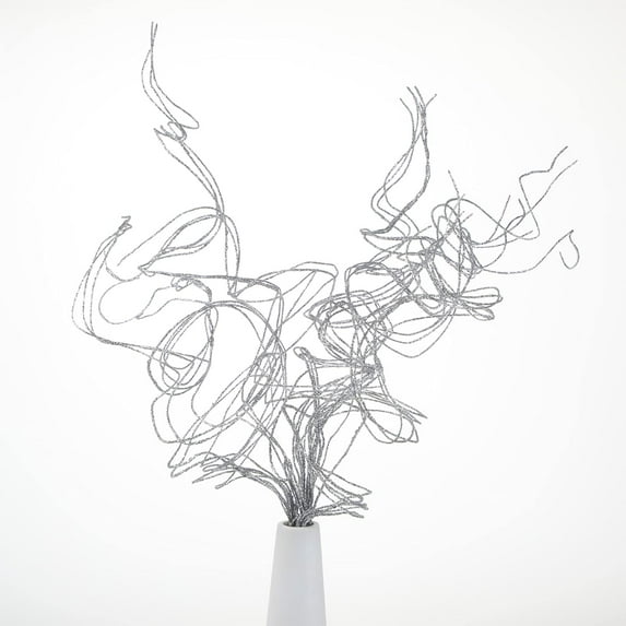 Silver Glitter Christmas Picks 30Pcs Ting Curly Branches Stems Ornaments Decorative Glittery Sticks Artificial Glitter for Xmas Tree Wreath Crafts Home Garden Vase Filler Decor