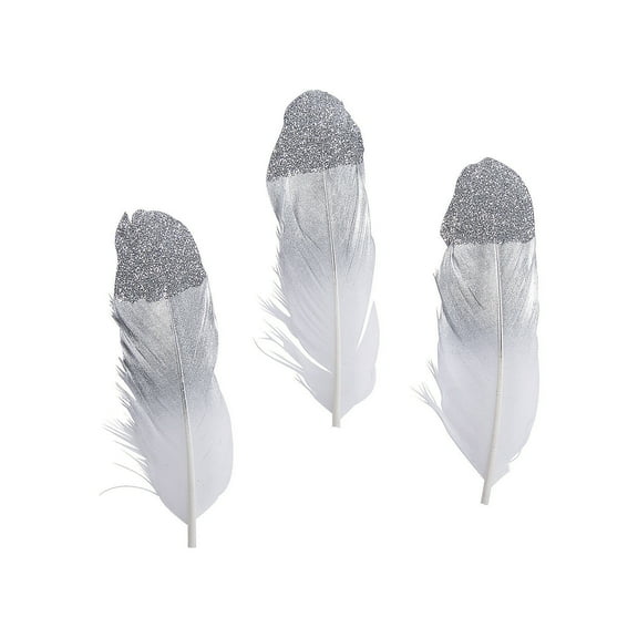 Silver Glitter Feathers, Craft Supplies, Feathers And Shells, Bulk Craft Accessories, 24 Pieces, Multicolor
