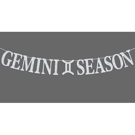 Silver Glitter Gemini Season Banner, Happy Birthday Gemini Bunting Sign, Big Gemini Energy, 12 Zodiac Constellation Theme Birthday Party Decoration Supplies