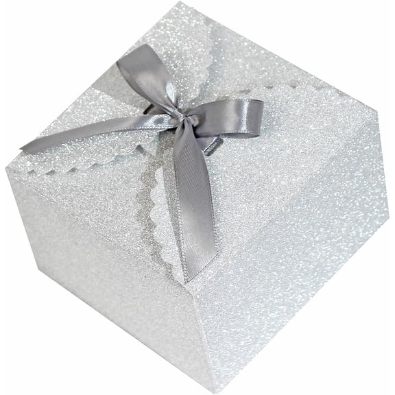 Silver Glitter Gift Boxes, 10 PCS Small Gift Box with Lids Bulk for Wedding, Party, Birthday, Valentine's Day and More, 4.75” x 4.75” x 3.53” Fancy Present Box for Gift Giving