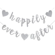 Silver Glitter Happily Ever After Banner Pre-strung 3.1ft Bachelorette Party Decorations for Wedding, Bridal Shower, Engagement, Bridal Party & Rehearsal Dinner