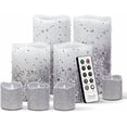 thumbnail image 1 of Silver Glitter LED Candles with Remote and Timer, 4 Pillars and 4 Votives Pack of 8, Real Wax Flameless Flickering Candles for Home Décor, Battery Included, 1 of 8