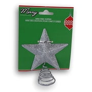Silver Glitter Miniature 5 Point Star Tree Topper - 4 X 4.75 Inches