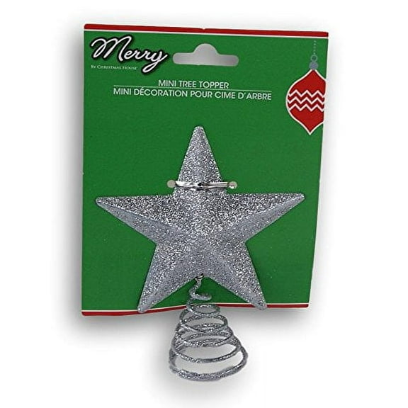 Silver Glitter Miniature 5 Point Star Tree Topper - 4 X 4.75 Inches