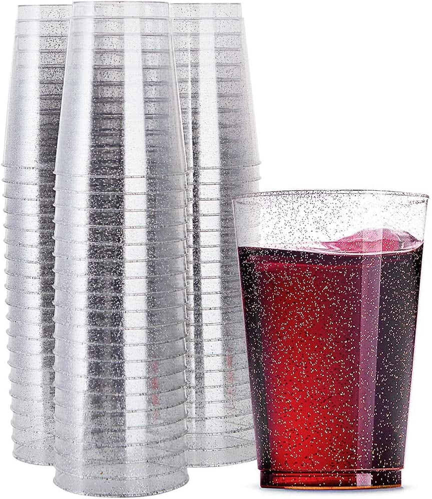 Silver Glitter Plastic Cups 100 Pack for Parties and Events