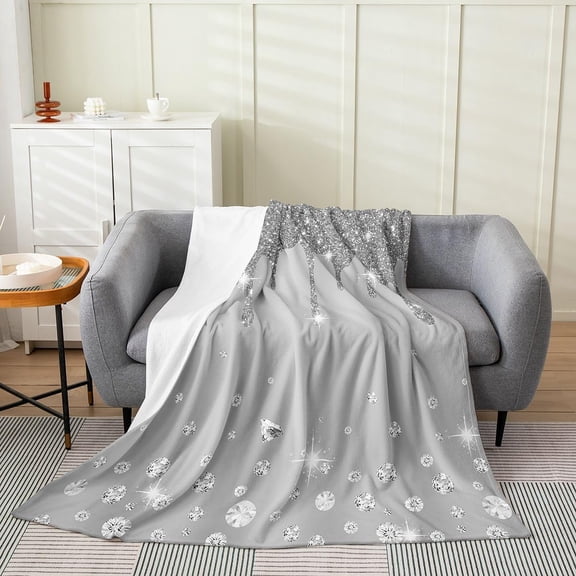 Silver Glitter Print (No Glitter) Plush Throw Blanket, Bling Party Decorations Grey Flannel Fleece Blanket for Diamond and Jewelry All Season,Bed Blanket Baby 30"x40"