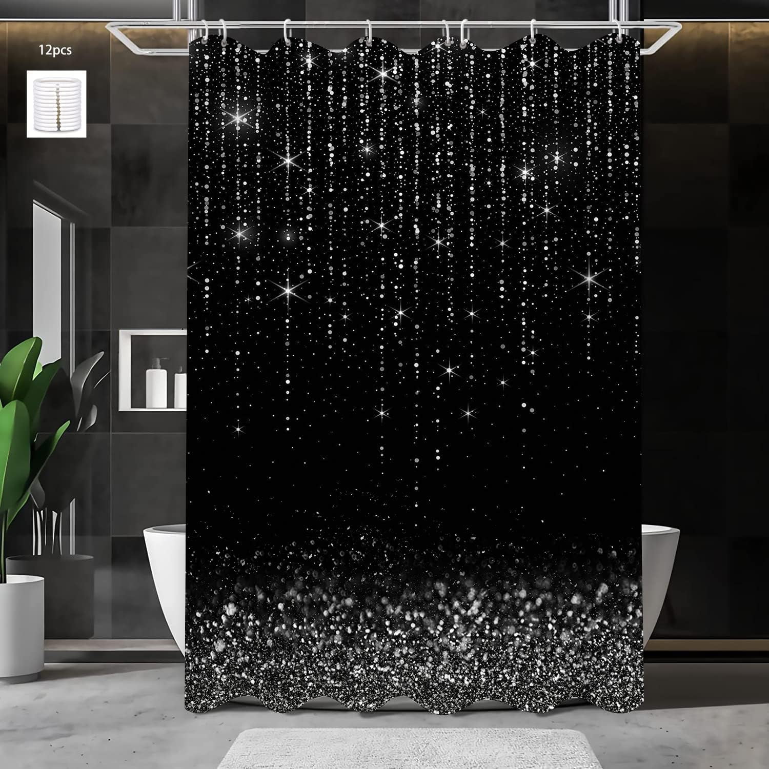 Silver Glitter Shower Curtain Bathroom Shower Curtain Glitter Shining Bling Shower Curtain Liner Waterproof Polyester Material for Bathroom Decoration (No Sequin) 70"W x 72"L (Pack of 1)