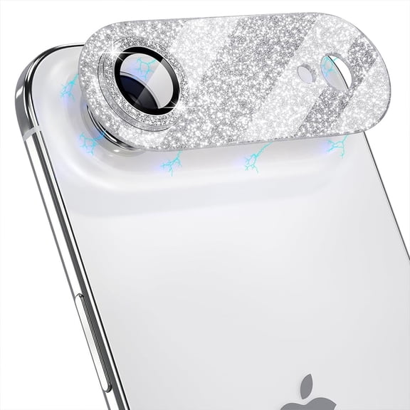 Silver Glitter Volcano Camera Lens Protector for iPhone 17 Air, 9H Tempered Glass, Ultra HD, Full Coverage, Case Friendly