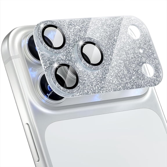 Silver Glitter Volcano Camera Lens Protector for iPhone 17 Pro, 9H Tempered Glass, Ultra HD, Full Coverage, Case Friendly