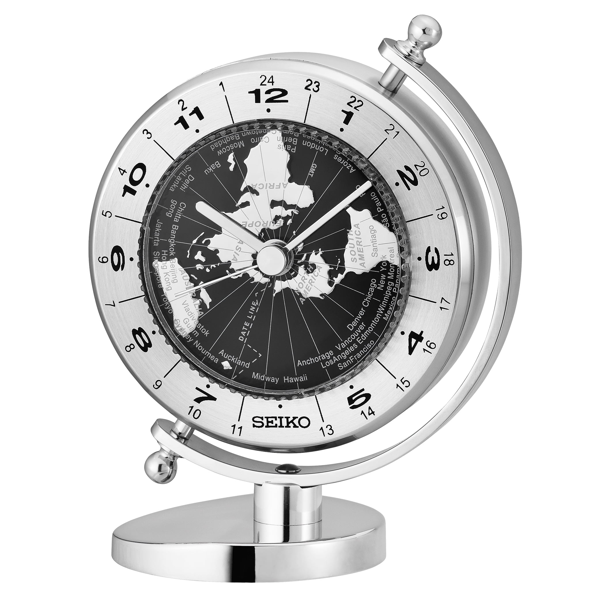 Silver Quartz Globe Desk Clock with World Time Function