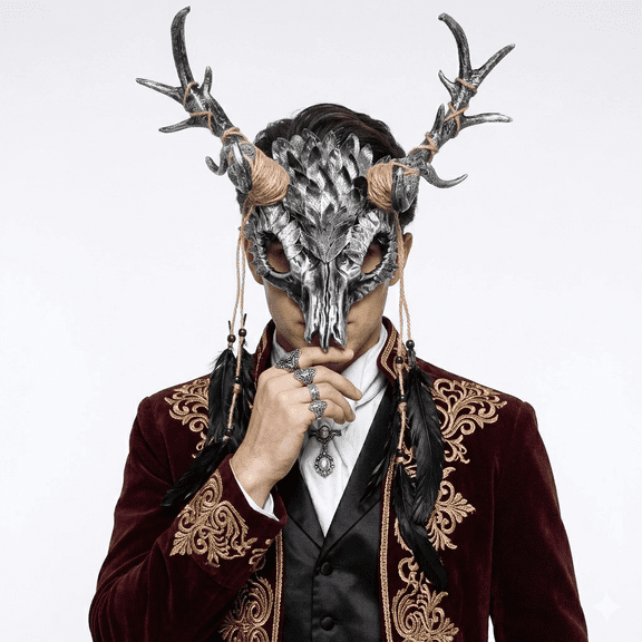 Silver Goat Masquerade Demon Devil Horn Mask Costume Halloween Party Adult Masks