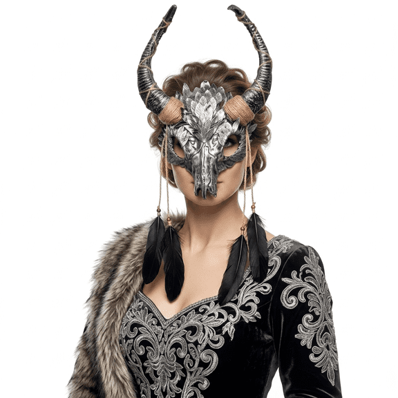 Silver Goat Masquerade Demon Devil Horn Mask Costume Halloween Party Adult Masks