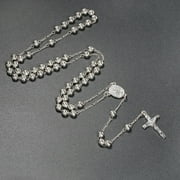 Silver Gold 6mm Rosary Necklace for Cross Christian Prayer Necklace Religiou Gif