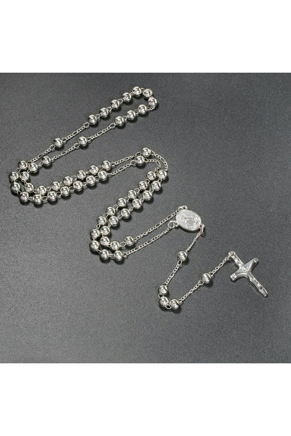 Silver Gold 6mm Rosary Necklace for Cross Christian Prayer Necklace Religiou Gif