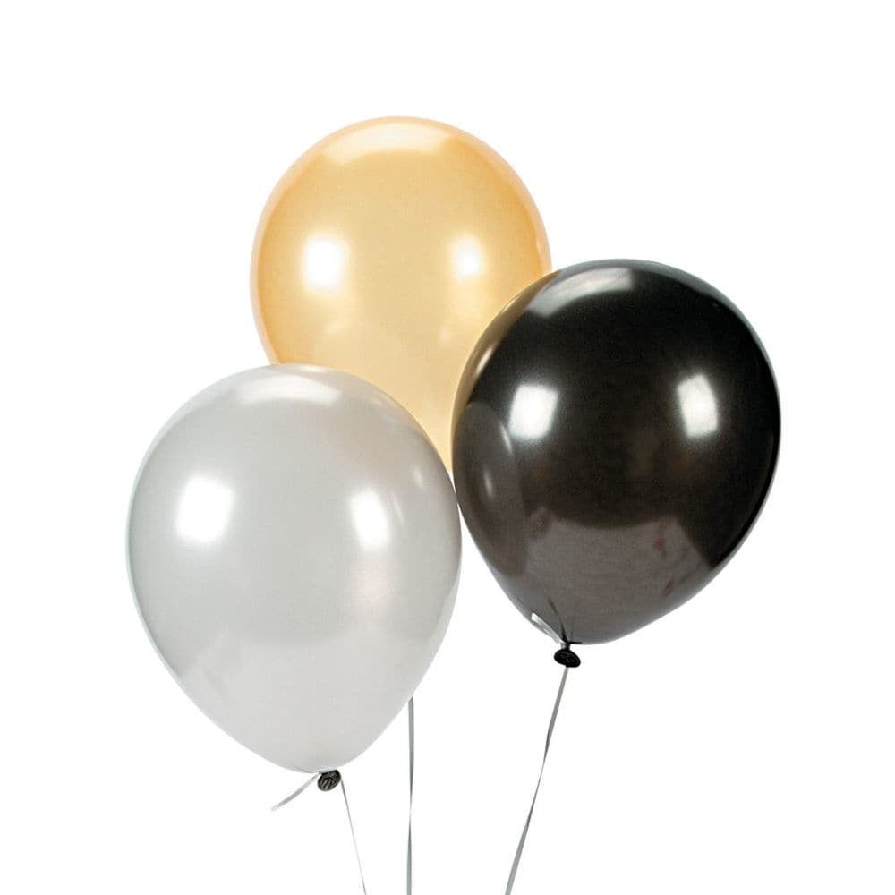 Silver, Gold, Black Balloon Assortment - Party Decor - 144 Pieces