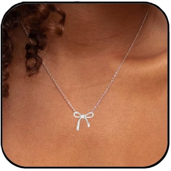 Silver/Gold Bow Necklace for Women Cute Small Tiny Bow Pendant Choker Chain Necklace Trendy Necklaces for Women Gold/SilverJewelry Gift