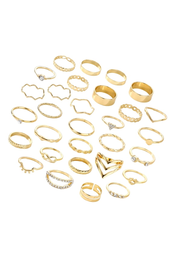 Silver/Gold Color Rings Set for Men and Women Elegant Stacking Geometric Finger Rings Inlaid Rhinestones Accessories