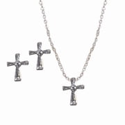 Silver Gold Cross Jewelry Set with Necklace and Earrings