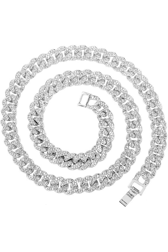 Silver or Gold Cuban Link Chain for Men,Iced Out Diamond Cuban Link Necklace for Women,Hip Hop Chunky Miami Cuban Chain Necklaces 12mm/16-30 Inches (Silver-20")