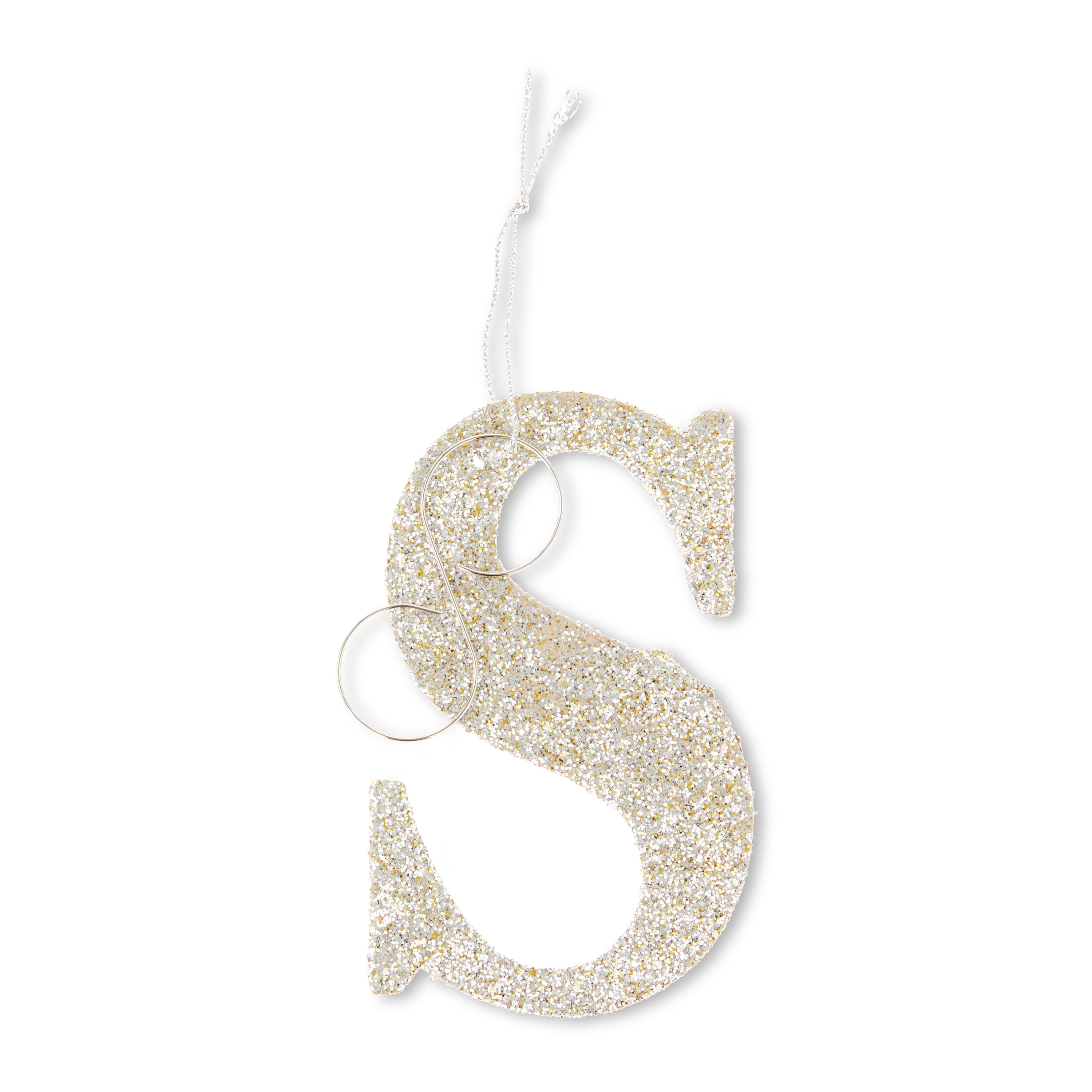Silver & Gold Glitter Monogram Letter Christmas Ornament, S, by Holiday
