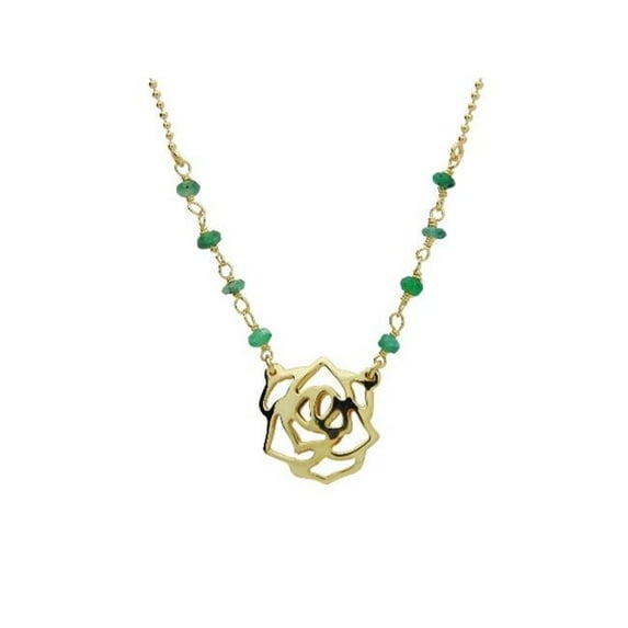 Silver Gold Plated Rose Pendant Jade Beads Necklace 16 Plus 2 in.